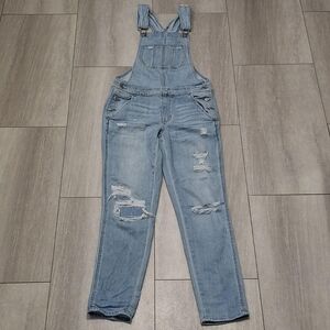 American Eagle Tomgirl Overalls Womens XS Blue Jean Denim Distressed FestivalP
